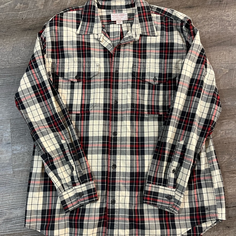 Filson Men's Casual Plaid Shirt - Black, Red, Cream